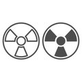 Radiation line and solid icon. Toxic and nuclear energy, danger hazard symbol, outline style pictogram on white