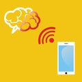 Radiation from mobile phone lead to brain damage. Medical illustration.