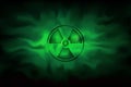 Radiation sign on background of polluted green fog. Dangerous haze poisoned. The spread radioactive contamination of nuclear Royalty Free Stock Photo