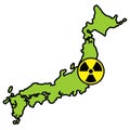 Radiation sign on map of Japan Royalty Free Stock Photo
