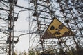 Radiation sign near telecommunication radio center in Chernobyl.