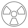 Radiation thin line icon. Toxic and nuclear energy, danger hazard symbol, outline style pictogram on white background