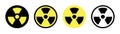 Radiation warn sign. Nuclear icon in black and yellow. Radiation symbol. Nuclear sign set. Hazard symbol in circle. Radiation icon