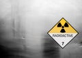 Radiation warning sign on the Dangerous goods transport label Class 7 at the container of transport truck