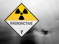 Radiation warning sign on the Dangerous goods transport label Class 7 at the container of transport truck Royalty Free Stock Photo