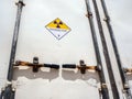 Radiation warning sign on the Dangerous goods transport label Class 7 at the container of transport truck Royalty Free Stock Photo