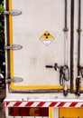 Radiation warning sign on the Dangerous goods transport label Class 7 at the container of transport truck Royalty Free Stock Photo