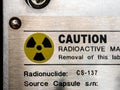 Radiation warning sign on the nameplate and the machanic container of process instrument