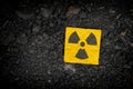 Radiation warning sign on soil background Royalty Free Stock Photo