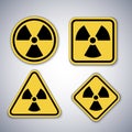 Radiation warning symbols set. nuclear alert signs