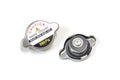 Radiator cap with warning label on white background, isolated, Car maintenance service