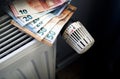 Radiator control and Euro bills on the central heating Royalty Free Stock Photo