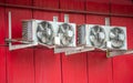 Radiator fans of the air conditioner on the wall of the building Royalty Free Stock Photo