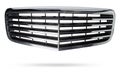 radiator grille on a white background made of shiny chromed metal is an element of the car body that protects and passes air to
