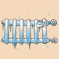 Radiator icon. Vector illustration frozen heating radiator with temperature knob. Cold radiator in the room