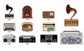 Set of old vintage radio transistor time line. Royalty Free Stock Photo