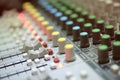 Radio analog mixer in broadcast room with blur backgound Royalty Free Stock Photo