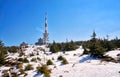 Radio antenna architecture tower on the snow covered Brocken mountain Royalty Free Stock Photo