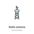 Radio antenna outline vector icon. Thin line black radio antenna icon, flat vector simple element illustration from editable Royalty Free Stock Photo