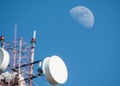 Radio antenna over blue sky and moon