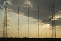 Radio antennas network at sunset Royalty Free Stock Photo