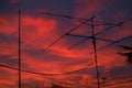 Radio antennas at sunset Royalty Free Stock Photo