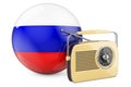 Radio broadcasting in Russia concept. Radio receiver with Russian flag. 3D rendering