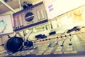 Radio broadcasting studio: Soundboard and computers Royalty Free Stock Photo