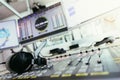 Radio broadcasting studio: Soundboard and computers Royalty Free Stock Photo