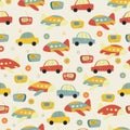 Radio, car and plane with seamless pattern.