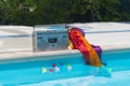 Radio cassette with pride flag at the poolside Royalty Free Stock Photo