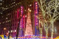 Radio City Music Hall in New York City at Christmas Time. Decorated with an Impressive Christmas Tree and Bright Lights.