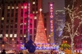 Radio City Music Hall at Christmas Time in New York City. Decorated with an Impressive Christmas Tree and Bright Lights