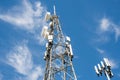 Radio, communication and cell towers on blue sky background Royalty Free Stock Photo