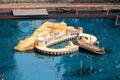 Radio control toy boat in an port at Park Asterix, Ile de France, France