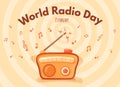 Radio day. World international holiday fm broadcast concept, funky disco party creative idea art music banner, retro