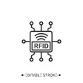 Radio frequency identification line icon. RFID chip. Editable vector illustration