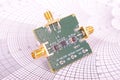 Radio frequency mixer PCB in front of Smith chart Royalty Free Stock Photo