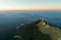 Radio and gsm antenna on the top of the mountains ,telecommunications towers Royalty Free Stock Photo