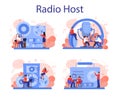 Radio host concept set. Idea of news broadcast in the studio. Royalty Free Stock Photo