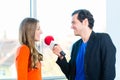 Radio host in radio stations with interview Royalty Free Stock Photo