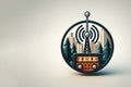 Radio icon with antenna on a clean background. Place for text.