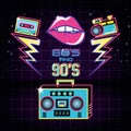 Radio with icons of eighties and nineties retro Royalty Free Stock Photo