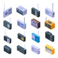 Radio icons set, isometric style Royalty Free Stock Photo