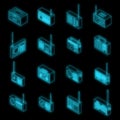 Radio icons set vector neon