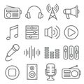 Radio line icon set on white background