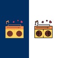 Radio, Love, Heart, Wedding Icons. Flat and Line Filled Icon Set Vector Blue Background