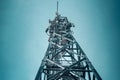 Radio mast from below with a blue sky Royalty Free Stock Photo