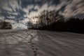 Radio mast in Liebersberg near Grafenau in a full moon winter night, Bavarian forest, Germany Royalty Free Stock Photo