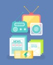 Radio and Message Paper, Old Communication Vector Royalty Free Stock Photo